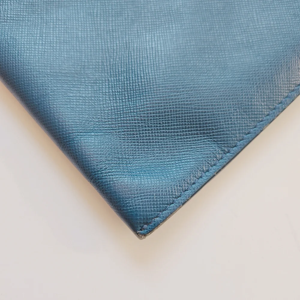 PRADA Saffiano Leather Blue Zipper Clutch Pouch Bag With Silver Hardware. - Picture 7 of 14
